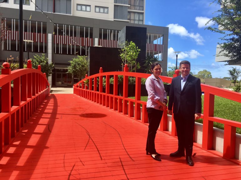  Civic CEO Annie Doyle shaking hands with Mark Coure MP (Member for Oatley)