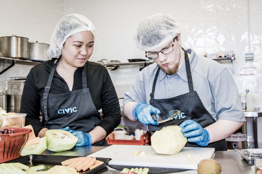 prepping food at Civic Kitchen & Catering Cafe Engadine