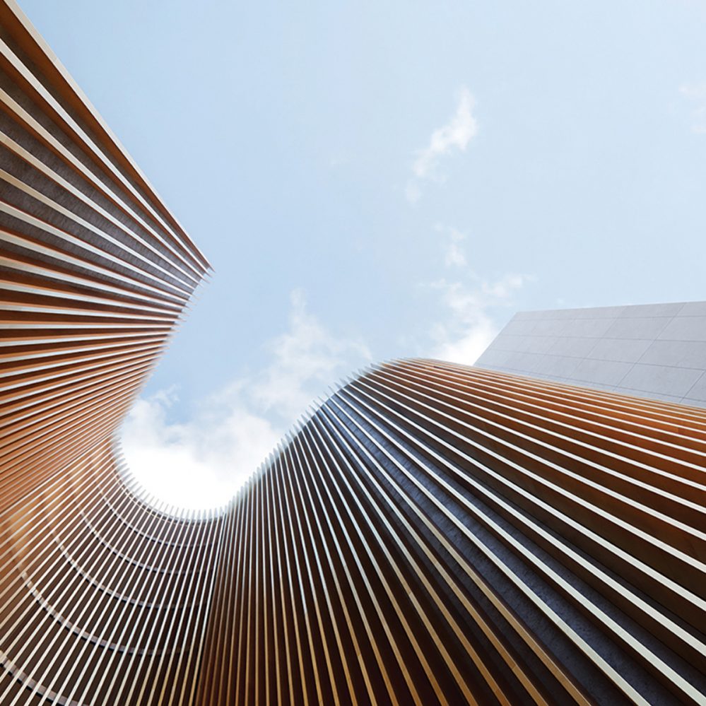 upward view of The View apartments in Rockdale