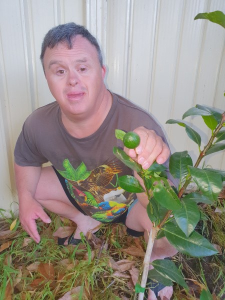 Dave proud of his home garden and new lemon.