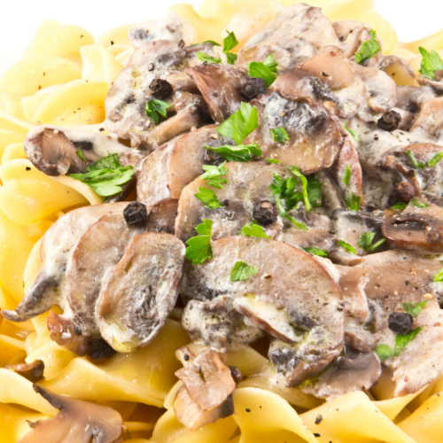 Mushroom Stroganoff served with pasta